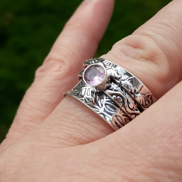 New Pink Topaz 925 Silver Spinner Meditation Ring. - Picture 4 of 8